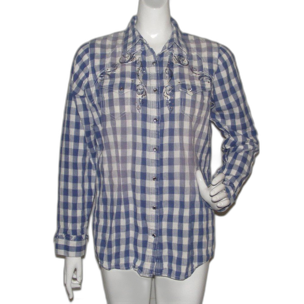 ROCK 47 Western Shirt, L, Distressed Fading, Embellished, Snap front,